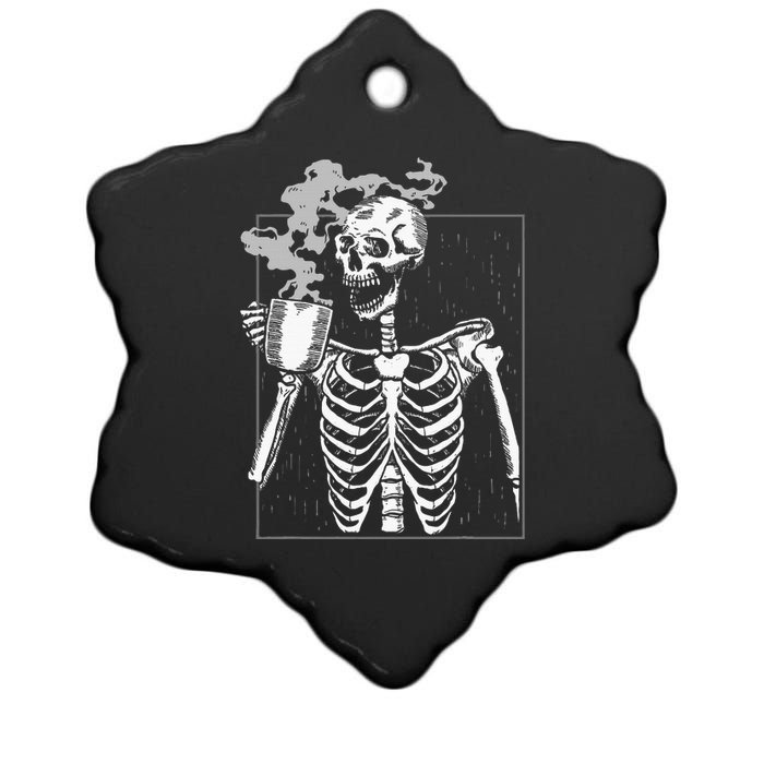 Skeleton Drinking Coffee Caffeine Lover Coffee Brewer Ceramic Star Ornament