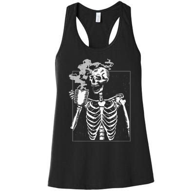 Skeleton Drinking Coffee Caffeine Lover Coffee Brewer Women's Racerback Tank