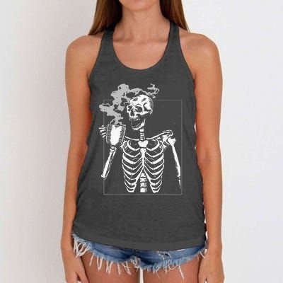 Skeleton Drinking Coffee Caffeine Lover Coffee Brewer Women's Knotted Racerback Tank