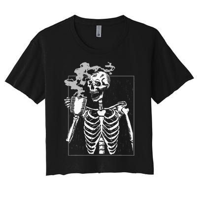 Skeleton Drinking Coffee Caffeine Lover Coffee Brewer Women's Crop Top Tee