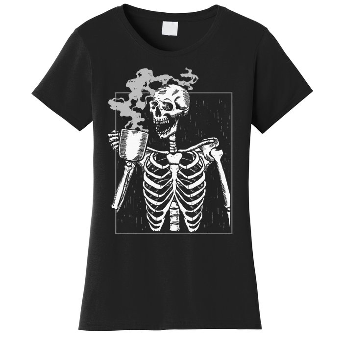 Skeleton Drinking Coffee Caffeine Lover Coffee Brewer Women's T-Shirt