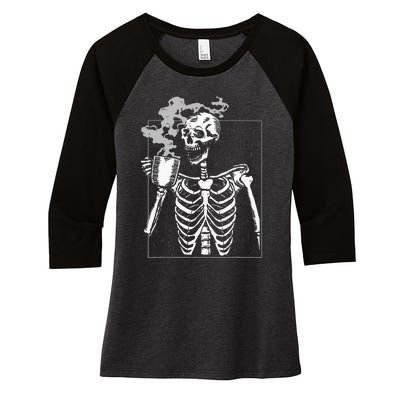 Skeleton Drinking Coffee Caffeine Lover Coffee Brewer Women's Tri-Blend 3/4-Sleeve Raglan Shirt