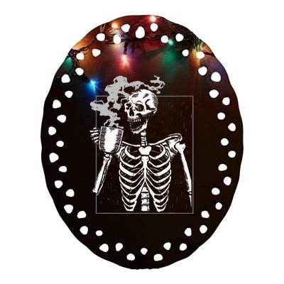 Skeleton Drinking Coffee Caffeine Lover Coffee Brewer Ceramic Oval Ornament