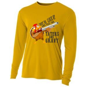 Shut Da Cluck Up Pass The Taters And Gravy Thanksgiving Gift Cute Gift Cooling Performance Long Sleeve Crew