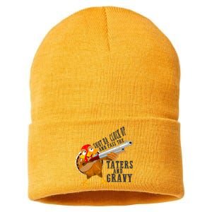 Shut Da Cluck Up Pass The Taters And Gravy Thanksgiving Gift Cute Gift Sustainable Knit Beanie