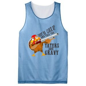 Shut Da Cluck Up Pass The Taters And Gravy Thanksgiving Gift Cute Gift Mesh Reversible Basketball Jersey Tank