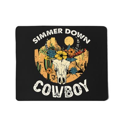 Simmer Down Cow Western Vintage Cow Skull Floral Flowers Mousepad