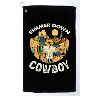 Simmer Down Cow Western Vintage Cow Skull Floral Flowers Platinum Collection Golf Towel