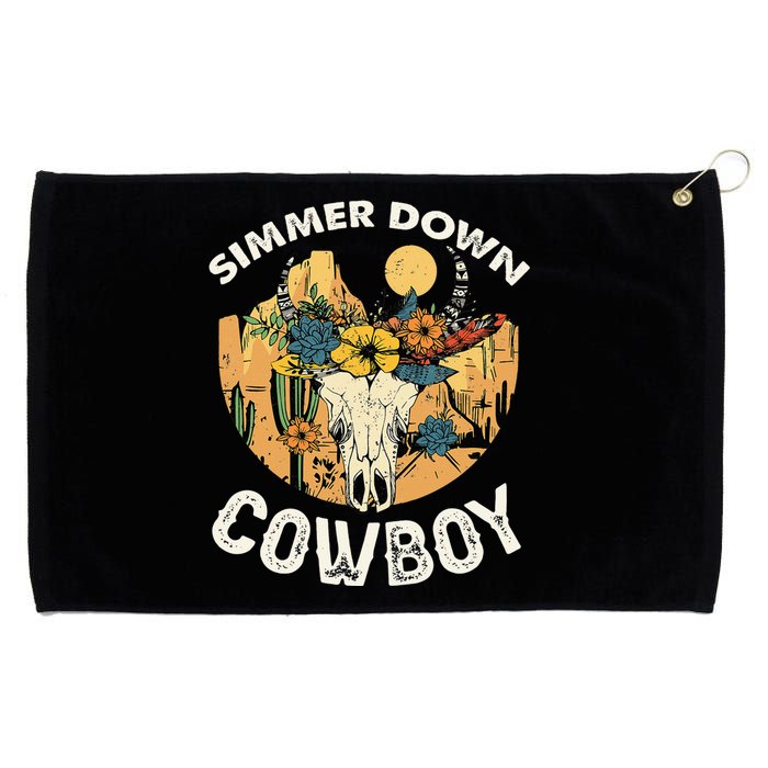 Simmer Down Cow Western Vintage Cow Skull Floral Flowers Grommeted Golf Towel