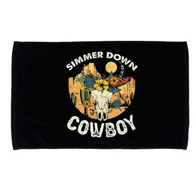 Simmer Down Cow Western Vintage Cow Skull Floral Flowers Microfiber Hand Towel