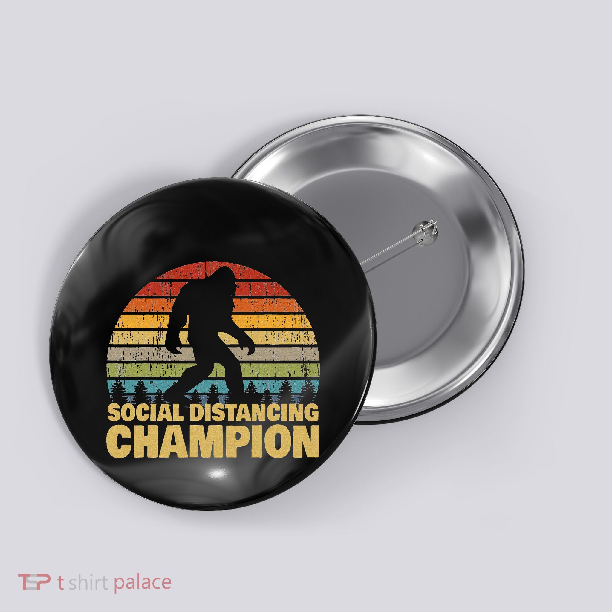 Social Distancing Champion Trendy Meme Funny Bigfoot Button