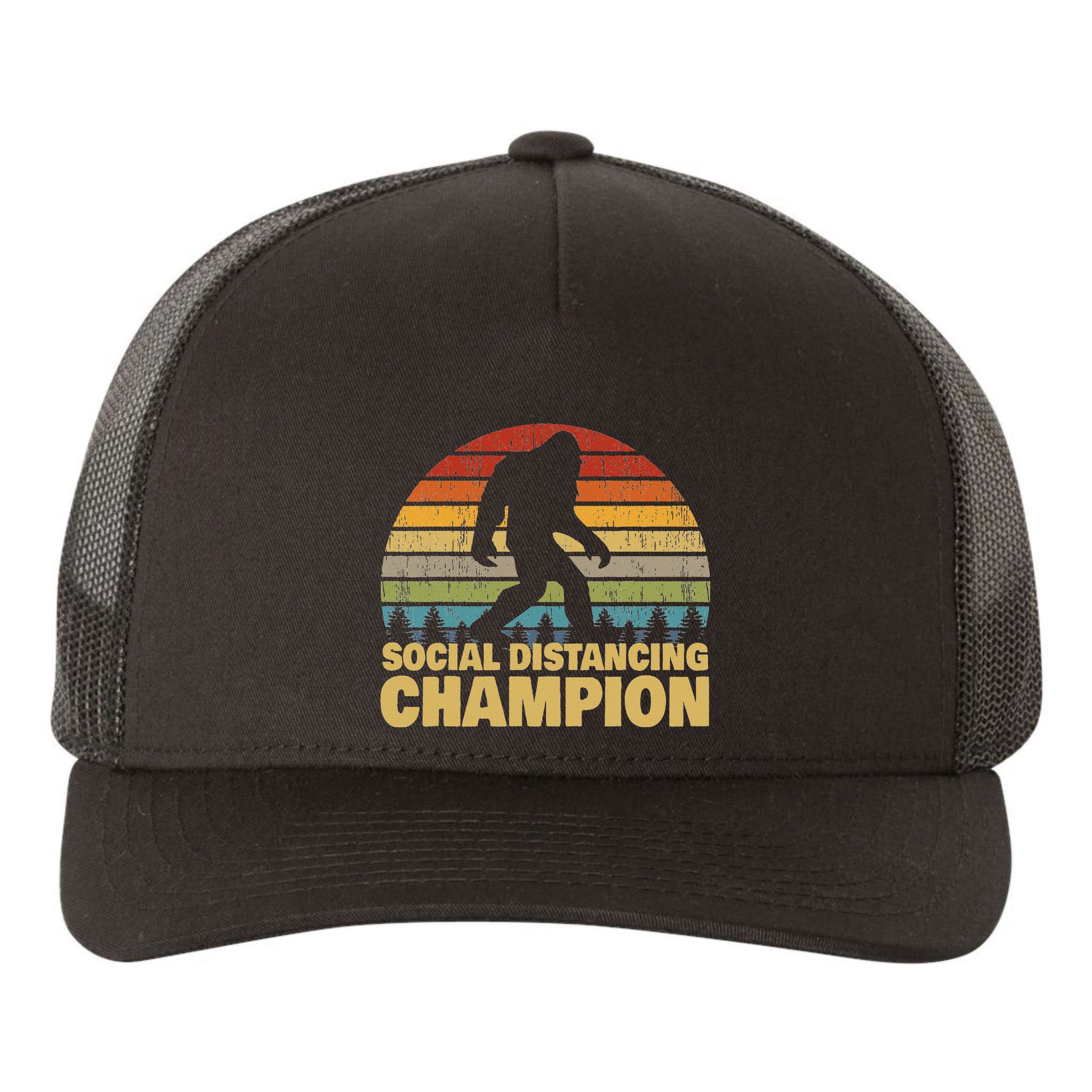 Social Distancing Champion Trendy Meme Funny Bigfoot Yupoong Adult 5-Panel Trucker Hat