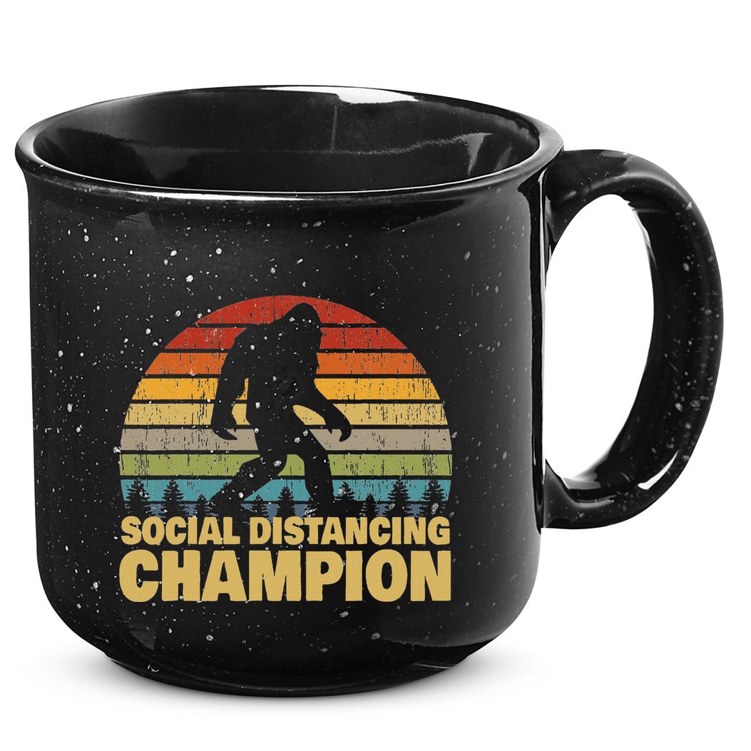 Social Distancing Champion Trendy Meme Funny Bigfoot 15oz Campfire Ceramic Mug