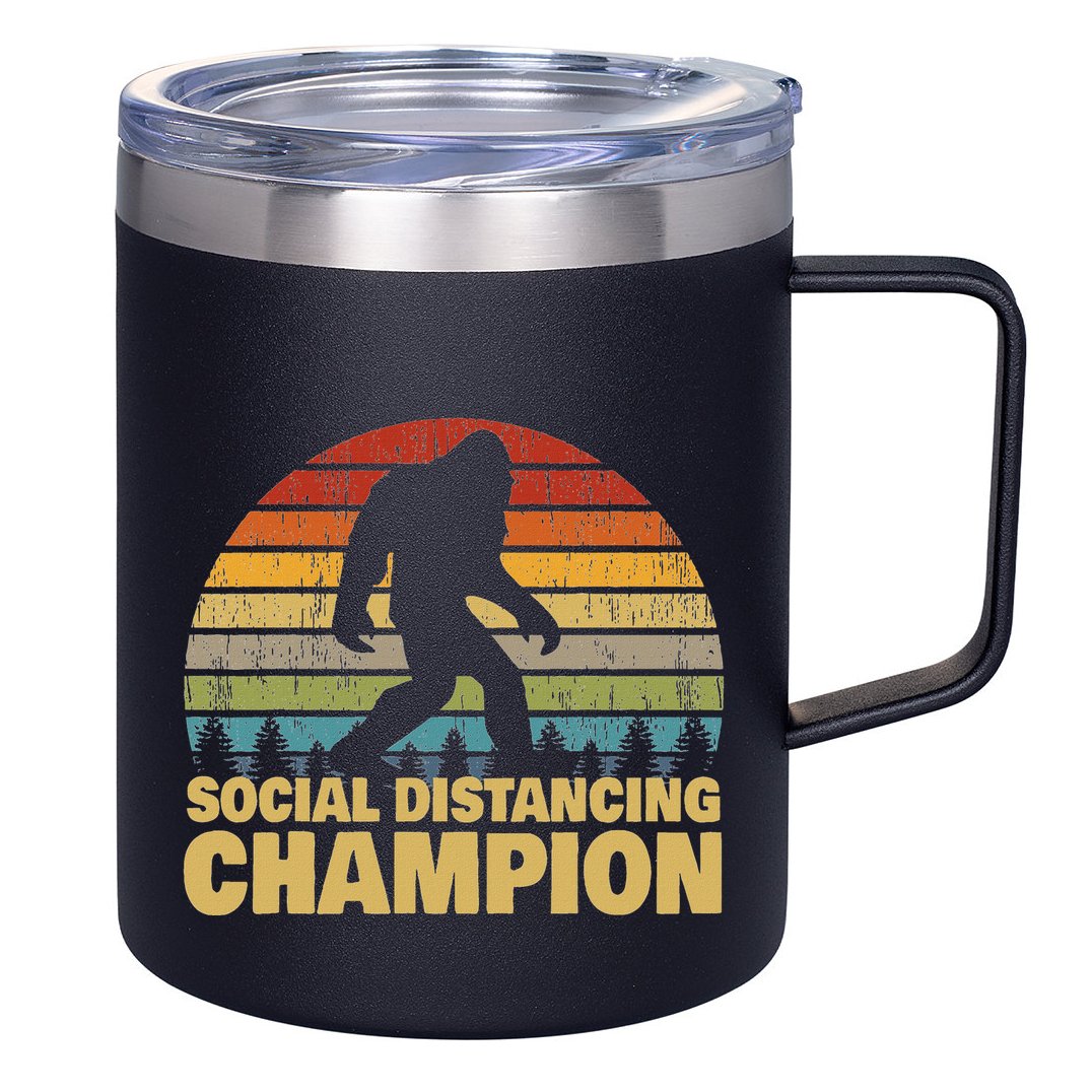 Social Distancing Champion Trendy Meme Funny Bigfoot 12oz Stainless Steel Coffee Mug