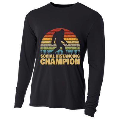 Social Distancing Champion Trendy Meme Funny Bigfoot Cooling Performance Long Sleeve Crew