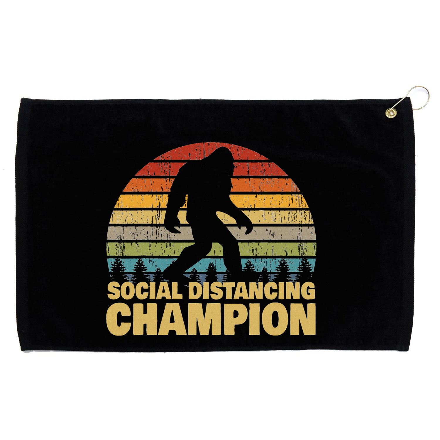 Social Distancing Champion Trendy Meme Funny Bigfoot Grommeted Golf Towel