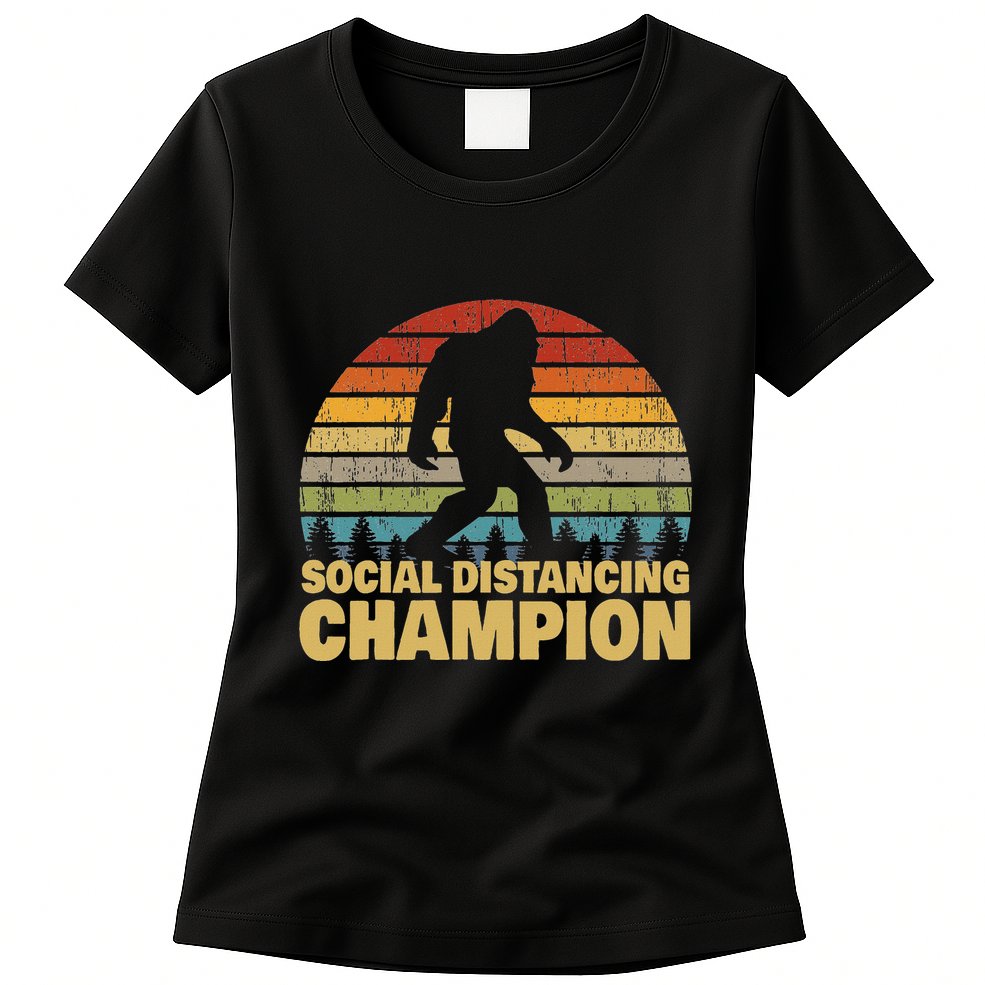 Social Distancing Champion Trendy Meme Funny Bigfoot Womens T-Shirt