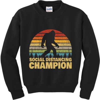 Social Distancing Champion Trendy Meme Funny Bigfoot Kids Sweatshirt