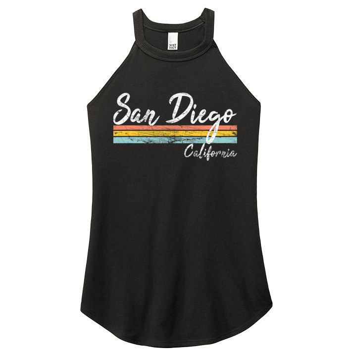 San Diego California Vintage Distressed Design Classic Women's Perfect Tri Rocker Tank
