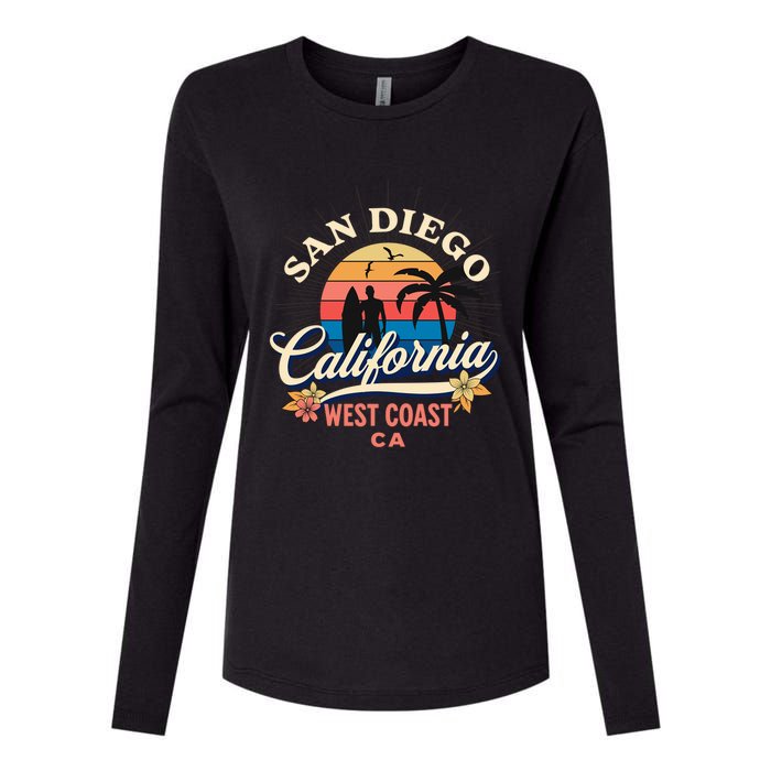 San Diego California Beach Surf Summer Vacation Vintage Funny Gift Womens Cotton Relaxed Long Sleeve T-Shirt