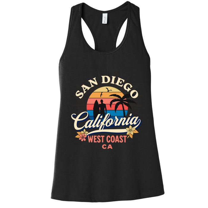 San Diego California Beach Surf Summer Vacation Vintage Funny Gift Women's Racerback Tank