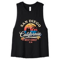 San Diego California Beach Surf Summer Vacation Vintage Funny Gift Women's Racerback Cropped Tank