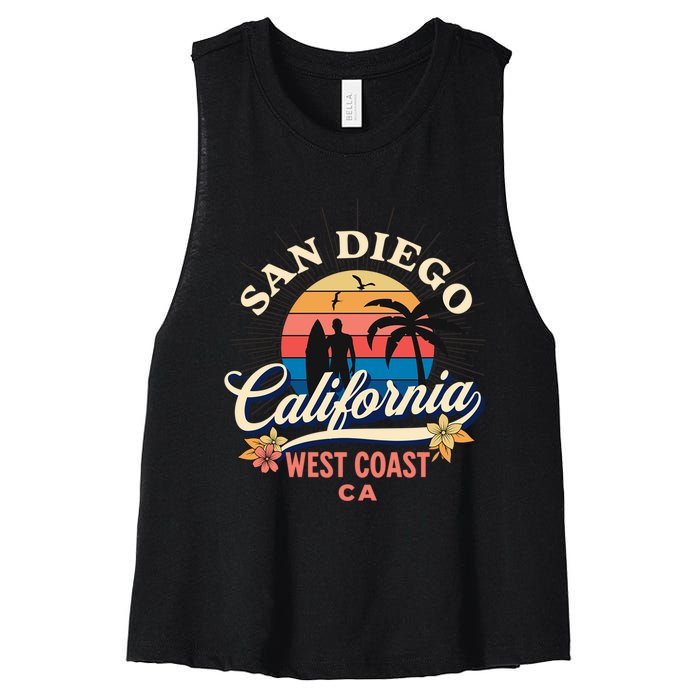 San Diego California Beach Surf Summer Vacation Vintage Funny Gift Women's Racerback Cropped Tank