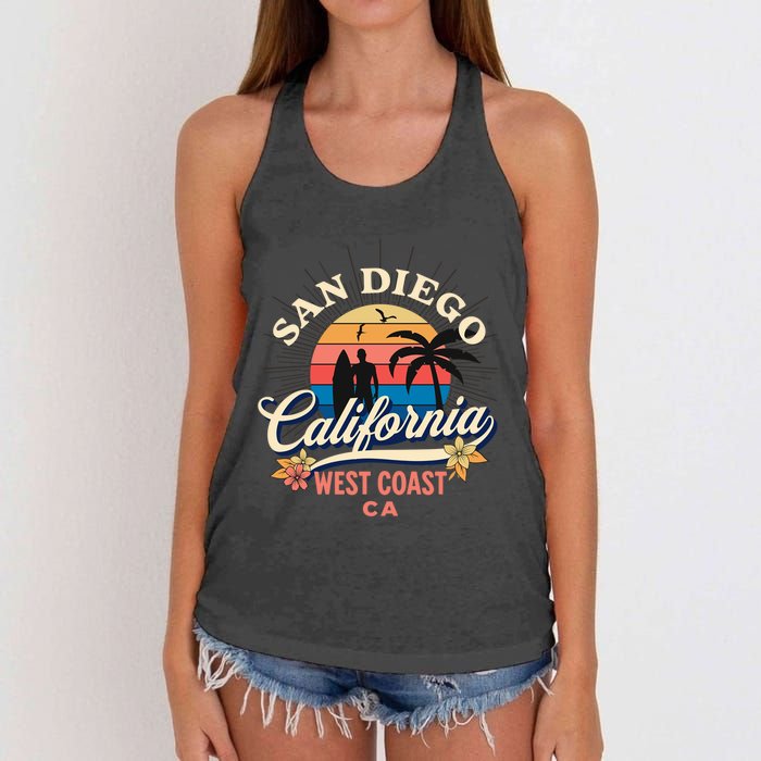 San Diego California Beach Surf Summer Vacation Vintage Funny Gift Women's Knotted Racerback Tank