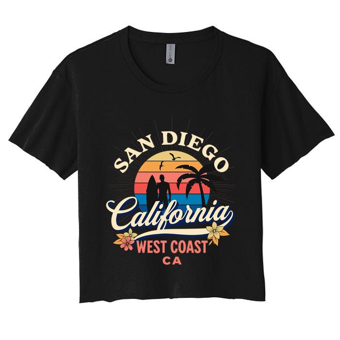 San Diego California Beach Surf Summer Vacation Vintage Funny Gift Women's Crop Top Tee