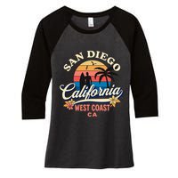 San Diego California Beach Surf Summer Vacation Vintage Funny Gift Women's Tri-Blend 3/4-Sleeve Raglan Shirt