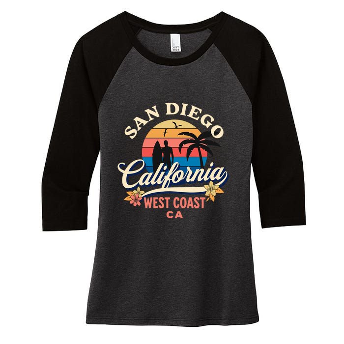 San Diego California Beach Surf Summer Vacation Vintage Funny Gift Women's Tri-Blend 3/4-Sleeve Raglan Shirt