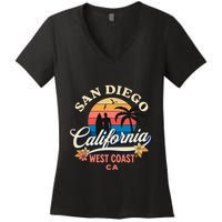 San Diego California Beach Surf Summer Vacation Vintage Funny Gift Women's V-Neck T-Shirt