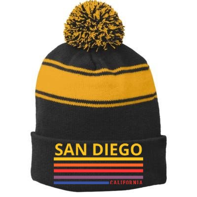 San Diego California Retro Stripe Pom Pom Beanie