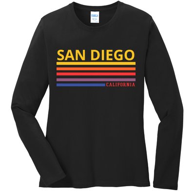 San Diego California Retro Ladies Long Sleeve Shirt