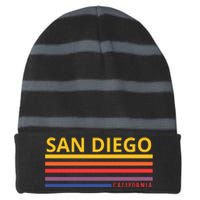 San Diego California Retro Striped Beanie with Solid Band