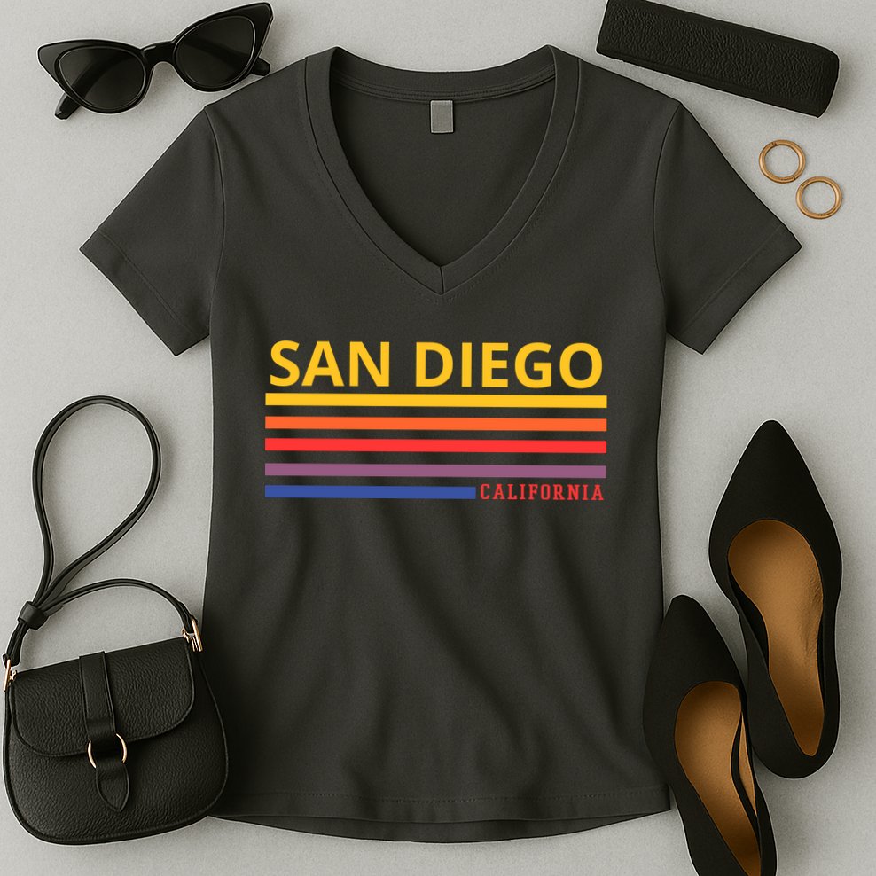 San Diego California Retro Women's V-Neck T-Shirt