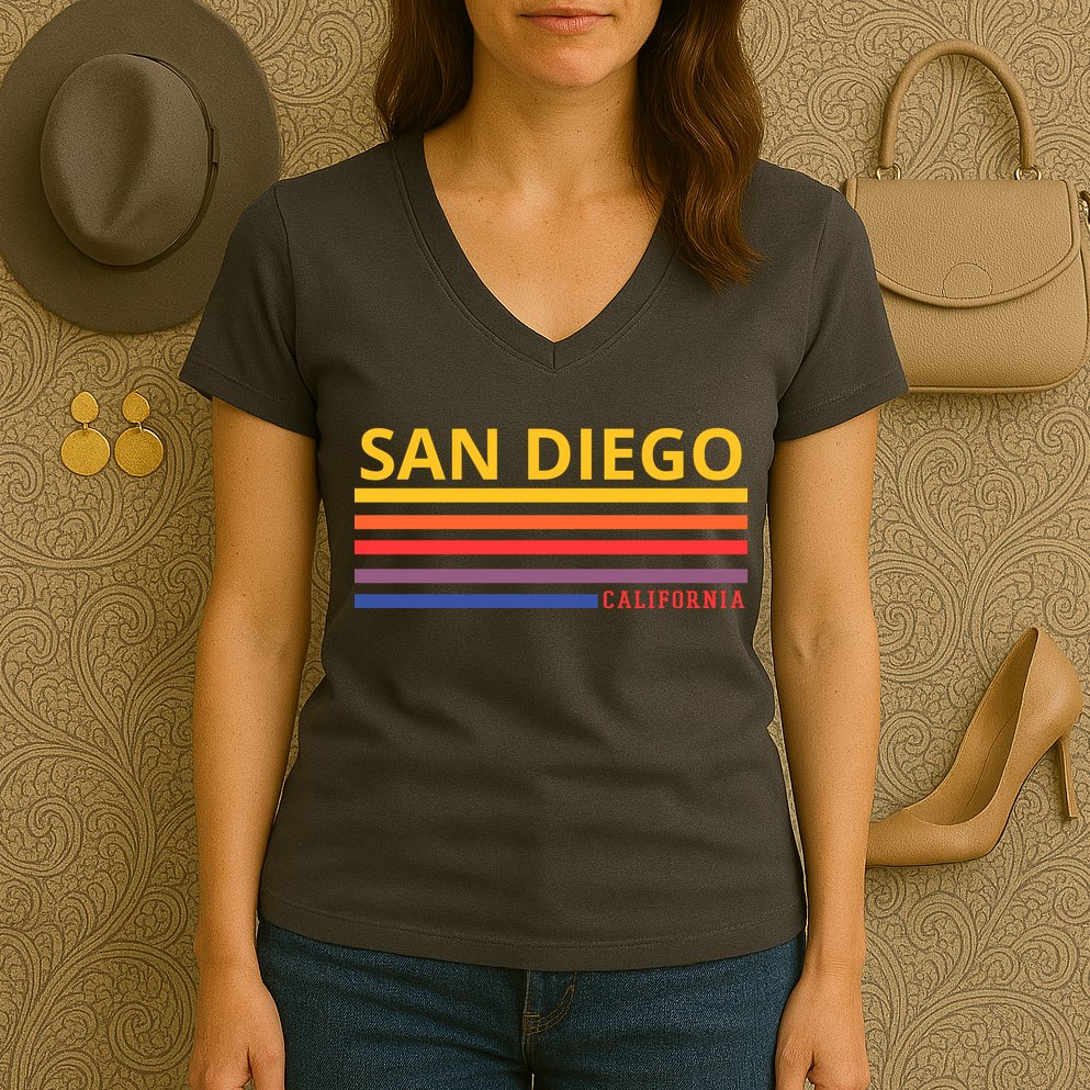 San Diego California Retro Women's V-Neck T-Shirt
