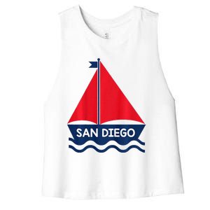 San Diego California Sail Boat Souvenir Women's Racerback Cropped Tank