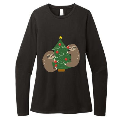 Sloths Decorating Christmas Tree Womens CVC Long Sleeve Shirt