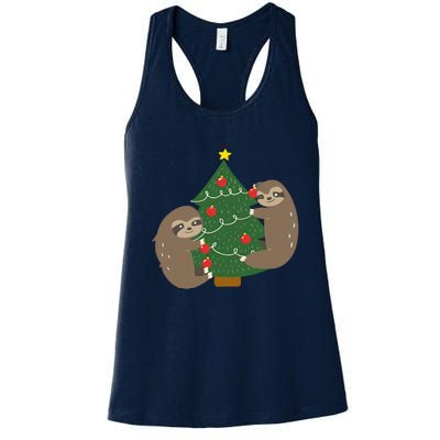 Sloths Decorating Christmas Tree Women's Racerback Tank