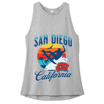 San Diego California Beach Surf Summer Vacation Vintage Ladies PosiCharge Tri-Blend Wicking Tank