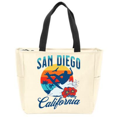 San Diego California Beach Surf Summer Vacation Vintage Zip Tote Bag