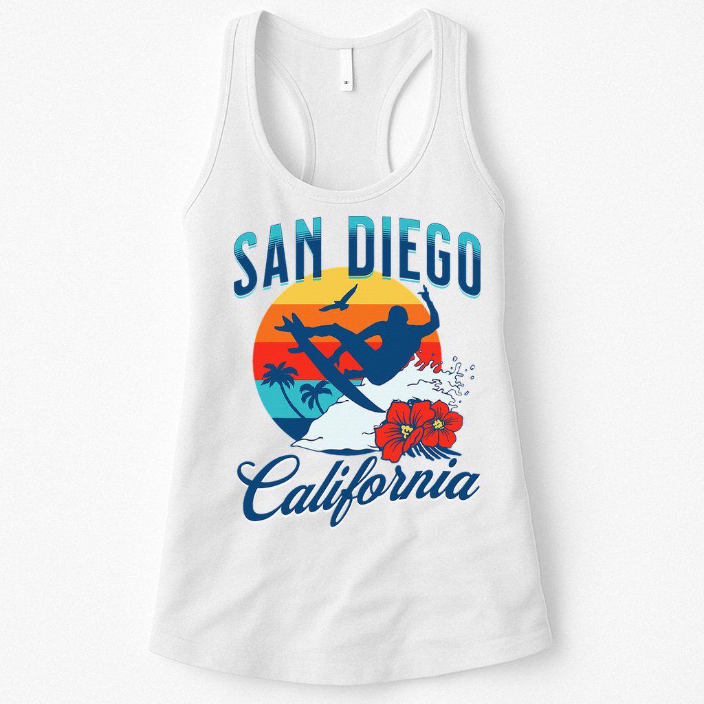 San Diego California Beach Surf Summer Vacation Vintage Womens Tank Top