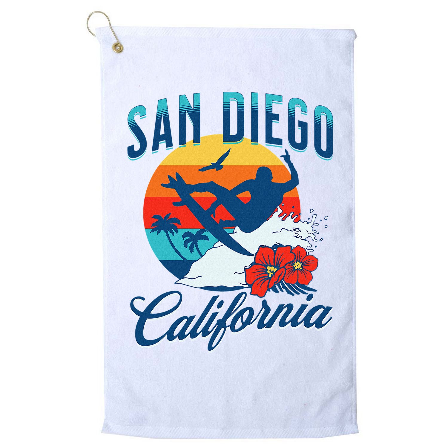 San Diego California Beach Surf Summer Vacation Vintage Golf Towel