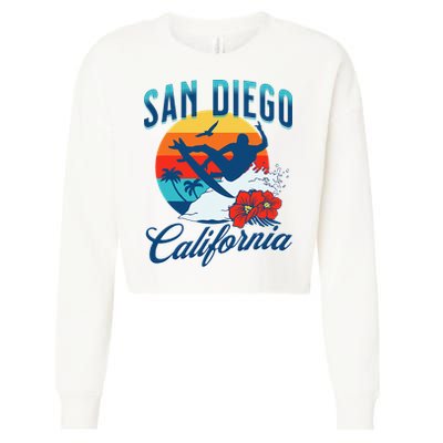 San Diego California Beach Surf Summer Vacation Vintage Cropped Pullover Crew