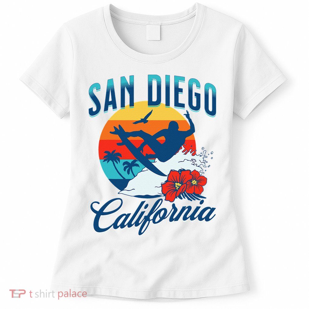 San Diego California Beach Surf Summer Vacation Vintage Womens T-Shirt