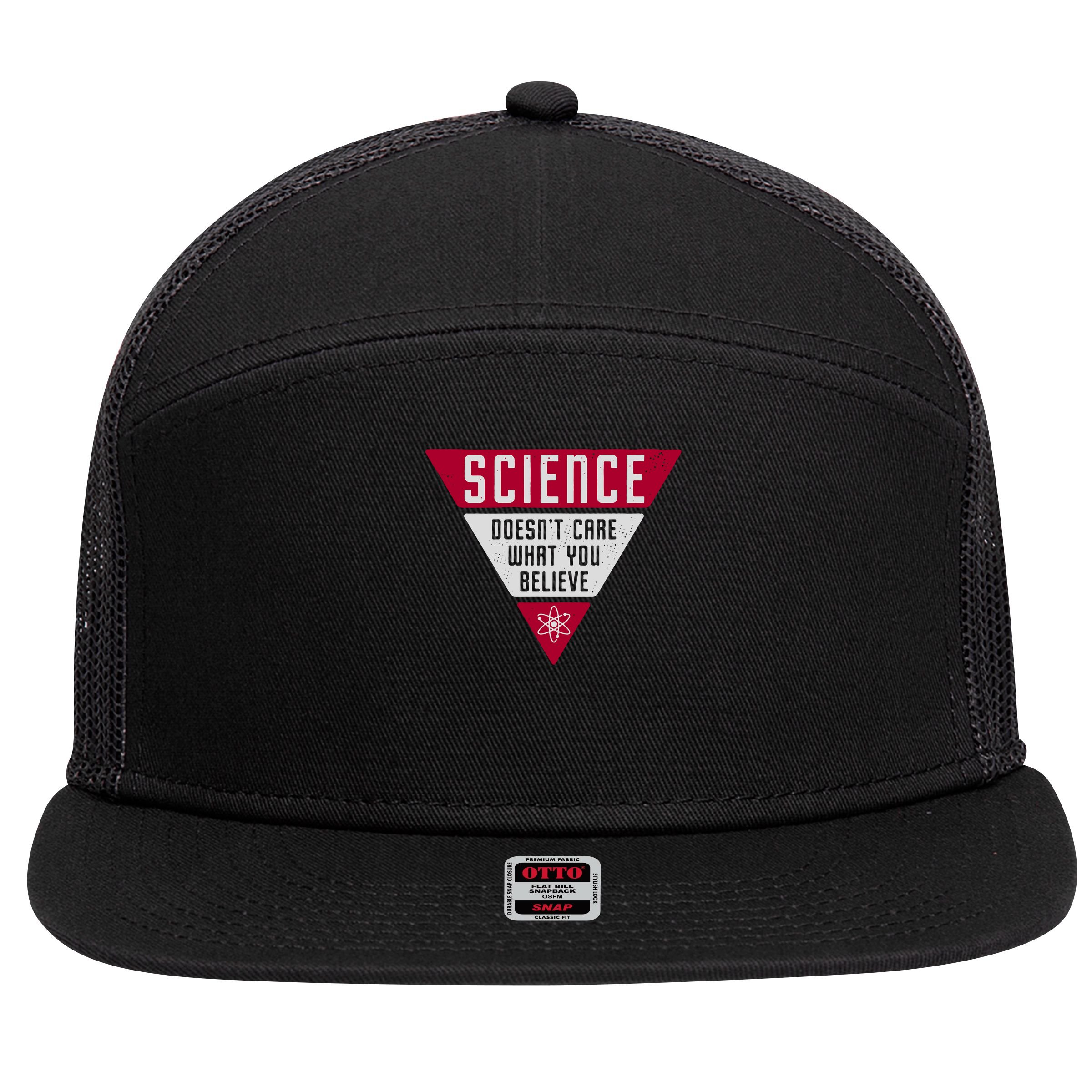 Science Doesn't Care What You Believe 7 Panel Mesh Trucker Snapback Hat