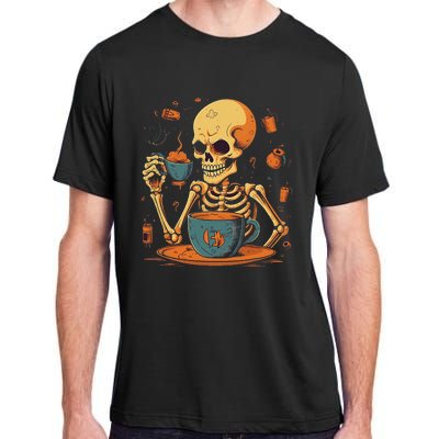 Skeleton Drinking Coffee Halloween Costume Barista Adult ChromaSoft Performance T-Shirt