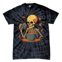 Skeleton Drinking Coffee Halloween Costume Barista Tie-Dye T-Shirt