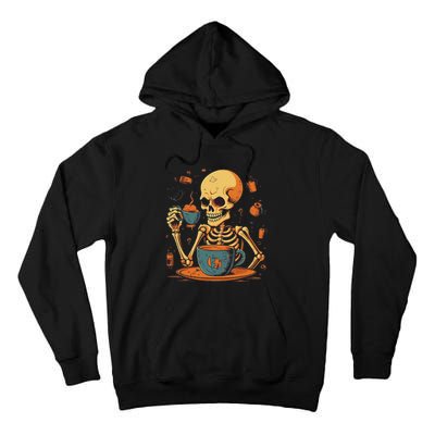 Skeleton Drinking Coffee Halloween Costume Barista Tall Hoodie